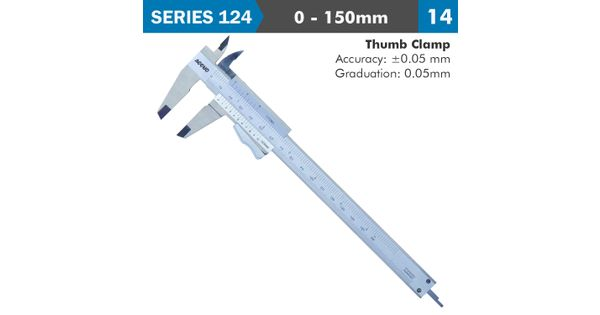 Vernier Caliper 150mm Auto Thumb Clamp 0.05mm Acc. 0.05mm Grad. S/stee product image