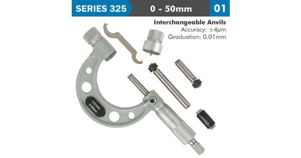 Outside Micrometer 50mm 0.004mm Acc. 0.01mm Grad. With Interch. Anvils product image