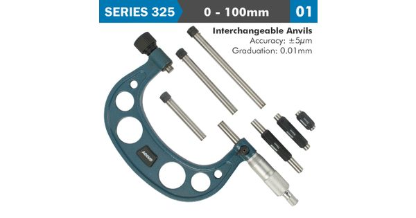 Outside Micrometer 100mm 0.004mm Acc. 0.01mm Grad. With Interch. Anvil product image