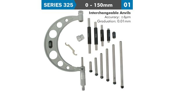 Outside Micrometer 150mm 0.004mm Acc. 0.01mm Grad. With Interch. Anvil product image