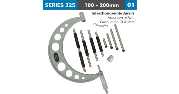 Outside Micrometer 100-200mm 0.004mm Acc. 0.01mm Grad. With Interch. A product image