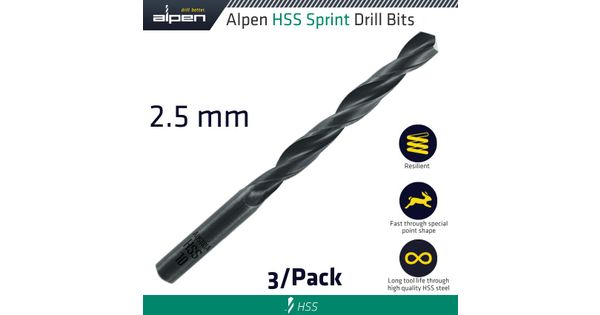Hss Sprint Drill Bit 2.5mm 3/pack product image