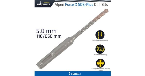Force X 5.0 X 110/050 Sds-plus Rebar Drill Bit X4 Cutting Edges - Bulk product image