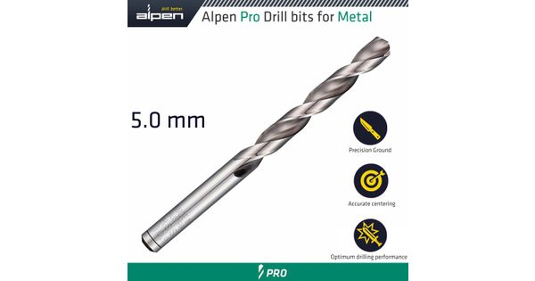 Alpen Pro 5.0mm Hss Drill Din 338 Rn 135 With Split Point Bulk product image