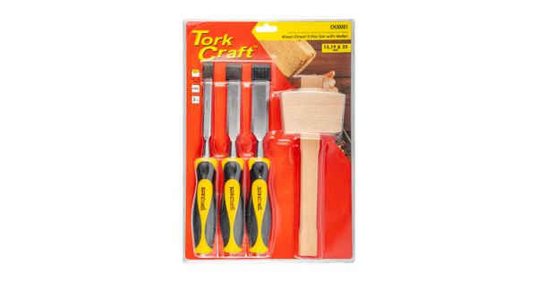 Chisel Set Wood 3 Piece Plus Wooden Mallet Blister product image