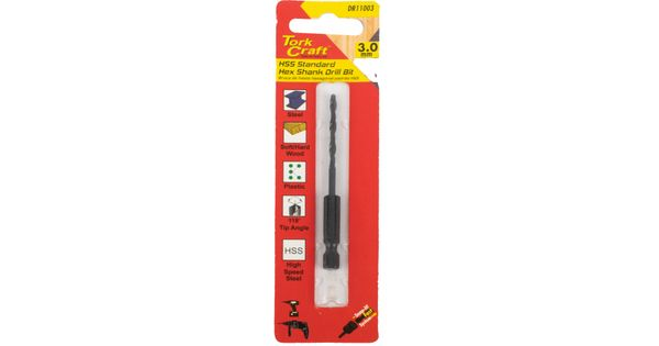 Drill Bit Hss Standard 3.0mm Hex Shank 1/card product image