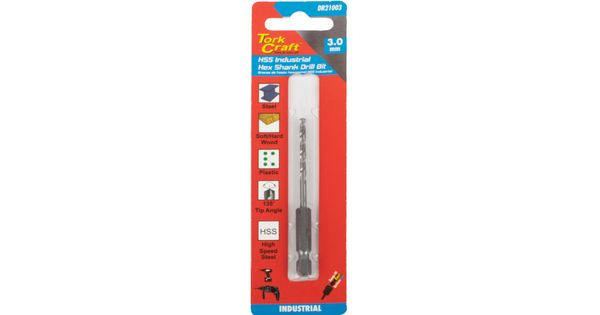 Drill Hss 3.0mm 135deg 1/card Hex Shank Industrial Bit product image