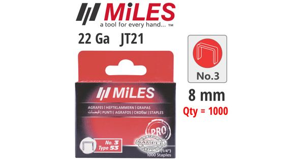 Galv Staples 22g Jt21 8mm X 1000pcs Miles No3 product image