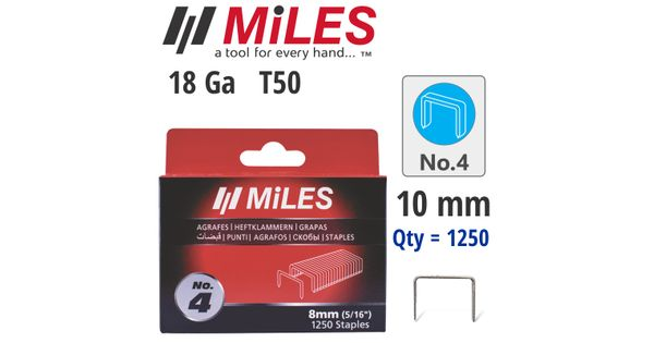 Galv Staples 18g T50 10mm X 1250pcs Miles No4 product image