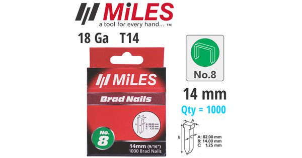 Galv Brad Nail T14 18g 14mm X 1000pcs Miles No8 product image