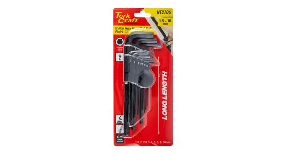 Hex Key Set 9pc Ball Point 1.5-10mm Carded Cr-v product image