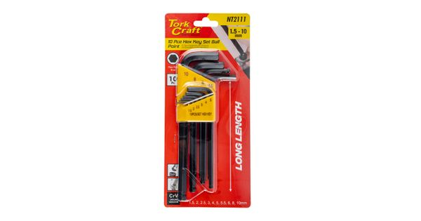 Hex Key Set 10pc Ball Point 1.5-10mm Carded Cr-v product image