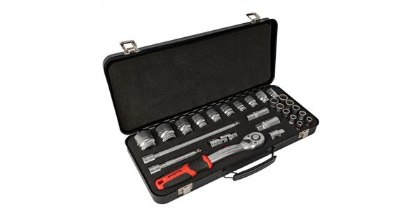 Socket & Ratchet Set 27pc 1/2' Dr Crv 8-32mm 12 Point Metal Case product image