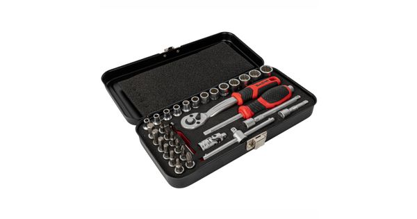 Socket & Ratchet Set 34pc 1/4' Dr Crv 4-14mm 12 Point Metal Case product image