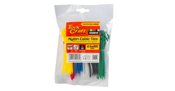 Nylon Cable Ties 2.5mm X 100mm 300pc Assorted Colours product image