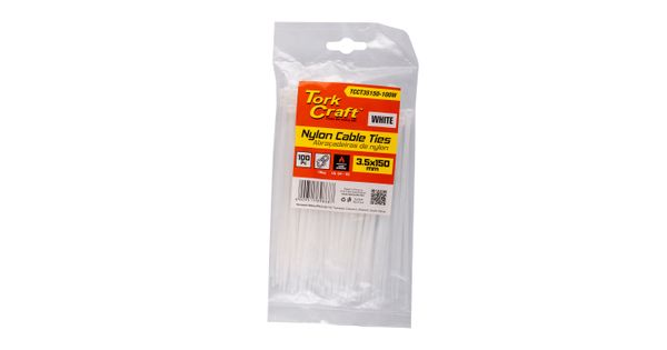Nylon Cable Ties 3.5mm X 150mm White 100pc product image
