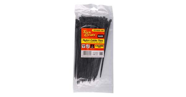 Nylon Cable Ties 4.8mm X 200mm Black 100pc product image