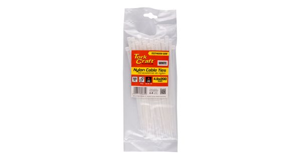 Nylon Cable Ties 4.8mm X 200mm White 50pc product image