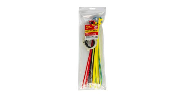 Tork Craft TCCTH003 Cable Tie Holder 38mm & Carabiner Clip Lumin Material With 50pc Assorted Cable Ties 4.8 x 300mm product image
