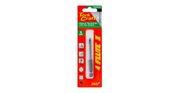 Glass & Tile Drill 6mm 4 Flute With Hex Shank product image