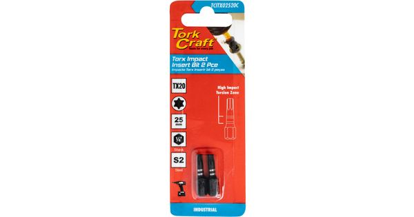 Torx Tx 20 Impact Insert Bit 25mm 2pc Carded product image