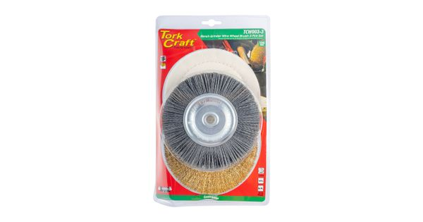 Bench Grinder Set 150mm 3pce 1 X Wire 1 X Buff 1 X Nylon Wheel product image